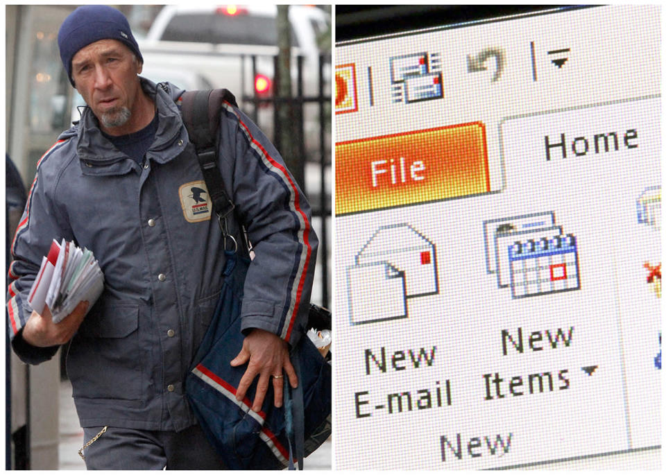 <b>Mail Carrier</b> <br> <br> Mail carrier Mike Gillis delivering mail in 2011, in Montpelier, Vt., and right, Microsoft Outlook being demonstrated on a desktop computer in 2013, in New York. The number of "mail carriers" in the U.S. fell 10 percent from 358,000 to 321,000 in ten years through 2010. <br><br> BLS Job Outlook, 2010-20: -26% <br><br> Employment Change, 2010-20: -138,600