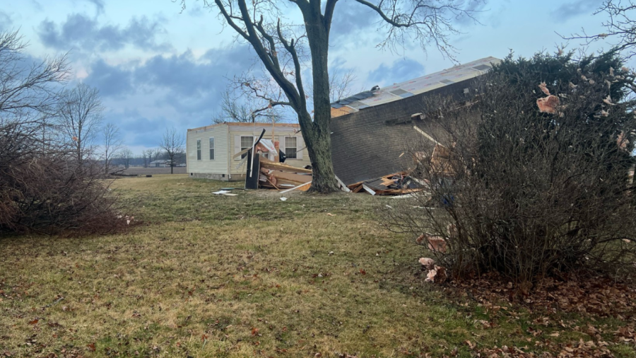 A house on Lafayette-Plain City Road near London, Ohio in Madison County takes extensive damage after a strong storm surge on February 28, 2024. (NBC4/Eric Halperin)