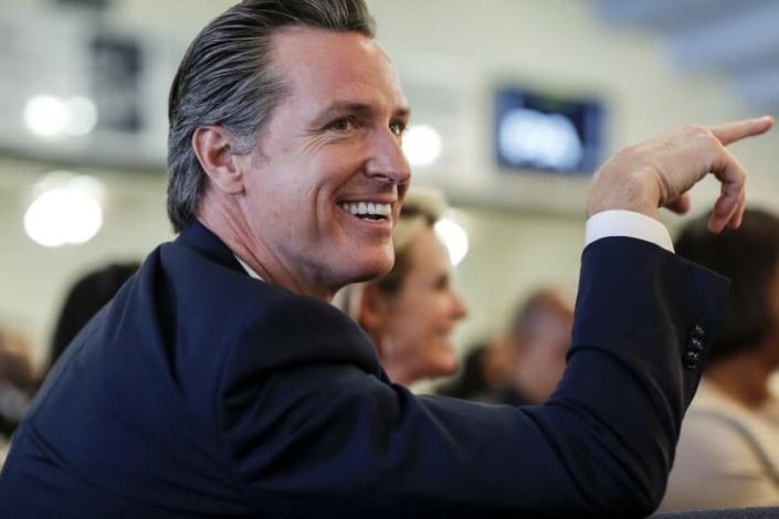 Governot Gavin Newsom, at Greater Zion Church in 2018.
