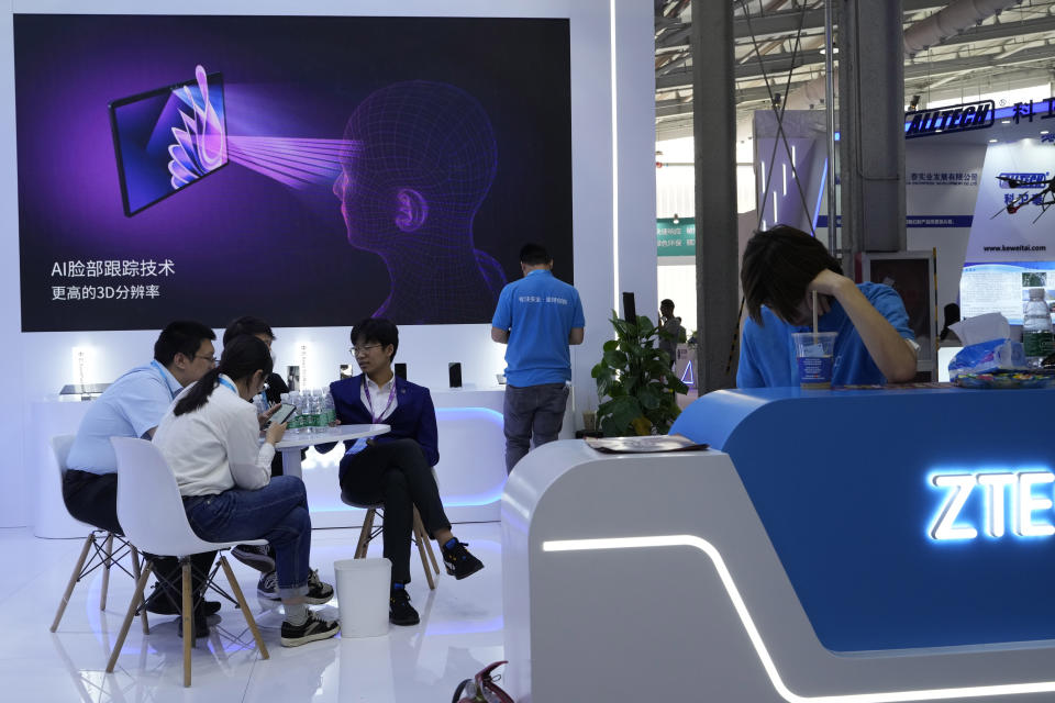 Chinese tech company ZTE shows its latest technologies during Security China 2023 in Beijing, on June 9, 2023. After years of breakneck growth, China's security and surveillance industry is now focused on shoring up its vulnerabilities to the United States and other outside actors, worried about risks posed by hackers, advances in artificial intelligence and pressure from rival governments. The renewed emphasis on self-reliance, combating fraud and hardening systems against hacking was on display at the recent Security China exhibition in Beijing. (AP Photo/Ng Han Guan)