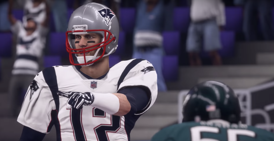 Tom Brady did pretty well in the “Madden” simulation of Super Bowl LII. (YouTube.com screen shot)