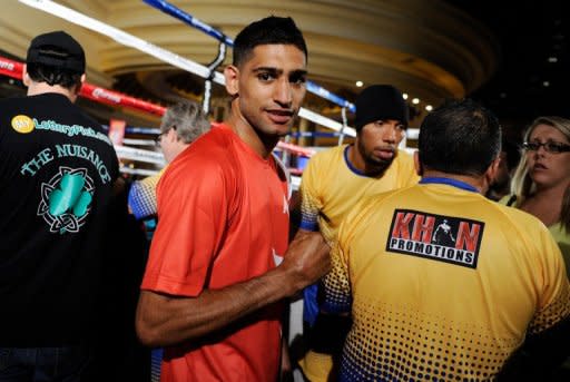 Boxer Amir Khan arrives for a public workout session at the Mandalay Bay Resort & Casino in Las Vegas, Nevada. Khan will take on Danny Garcia for the WBC super lightweight world championship on July 14 in Las Vegas