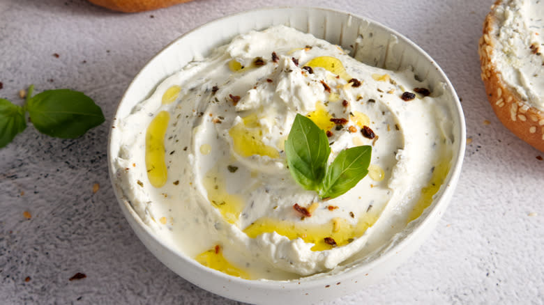 Seasoned cream cheese in bowl