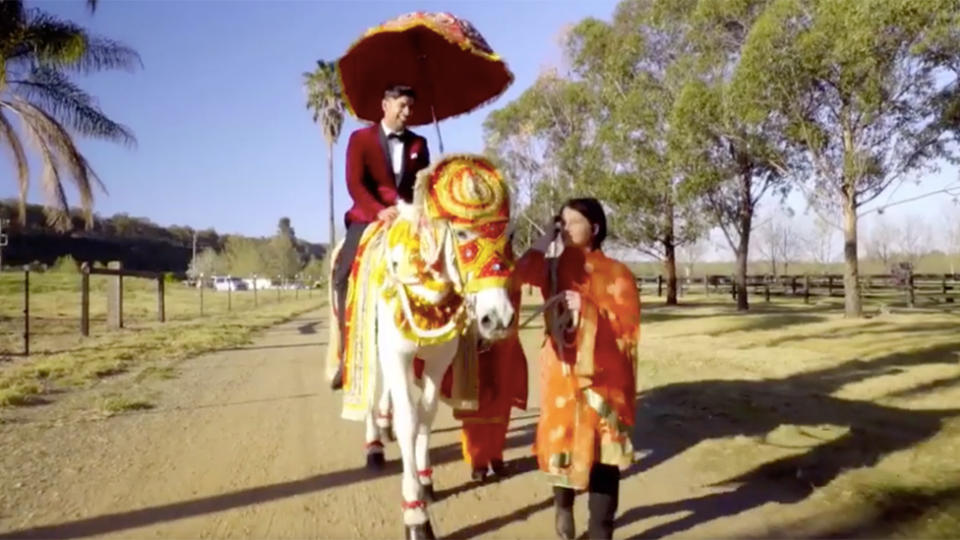 Dino arrived on horseback. Photo: Channel Nine