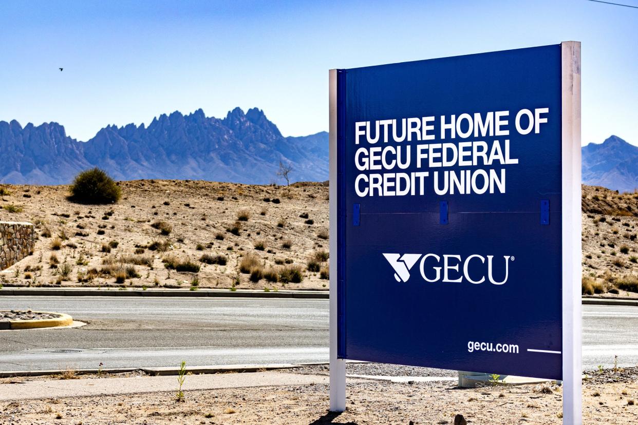 A sign marks where GECU, El Paso's largest credit union, is building a branch at 3275 Rinconda Blvd., in Las Cruces. It's GECU's first branch outside of the El Paso area as part of its expansion in New Mexico and other areas of Texas.