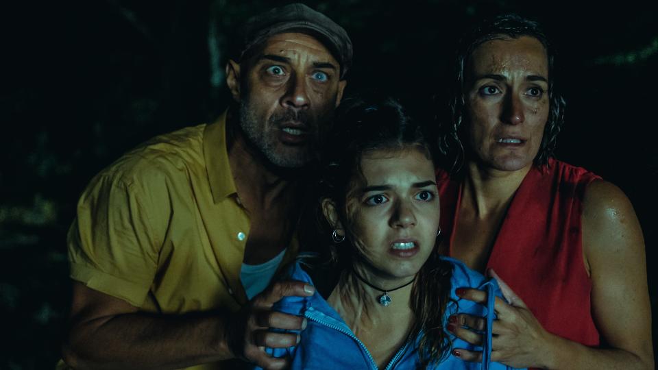 A Spanish van driver (Ramiro Blas, left) on the road with a daughter (Paula Gallego) and mom (Cristina Alcázar) takes in a hitchhiker and it's bad for everybody in the horror film "The Passenger."