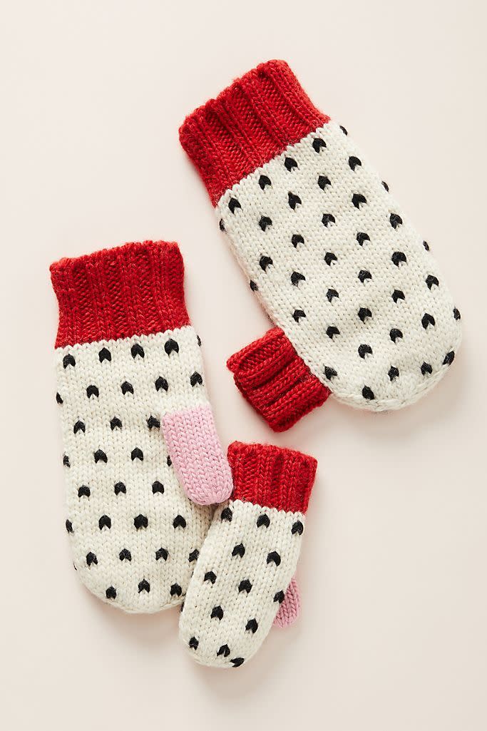 Mommy & Me Spotted Wool Mitten Set