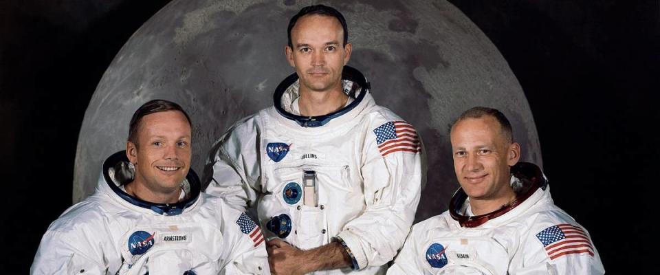 The Apollo 11 lunar landing mission crew, pictured from left to right, Neil A. Armstrong, commander