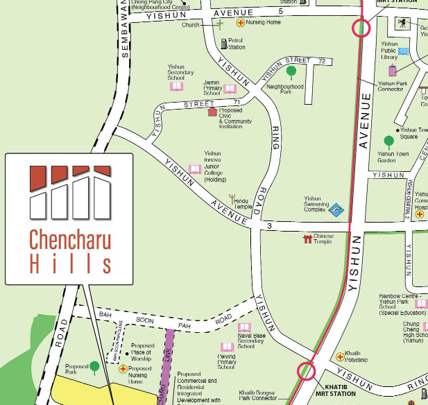 The location of the Chencharu Hills Yishun June BTO 2024 flats is bounded by Sembawang Road and Yishun Walk (u/c). Source: HDB