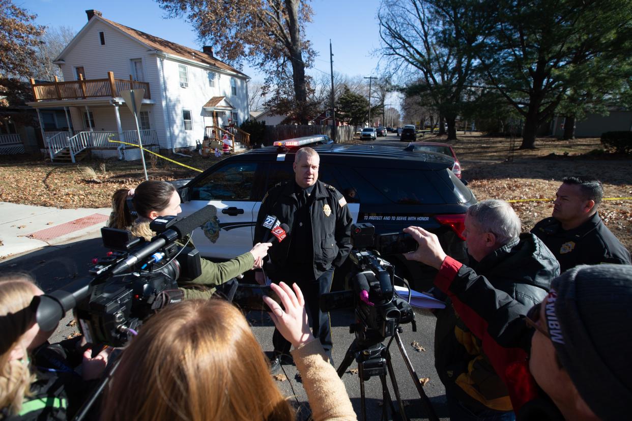 Topeka Police Chief Bryan Wheeles holds a news conference Thursday morning at S.W. Hampton and Lincoln after a Topeka police officer fatally shot 28-year-old Dylan D. Wistrom nearby.