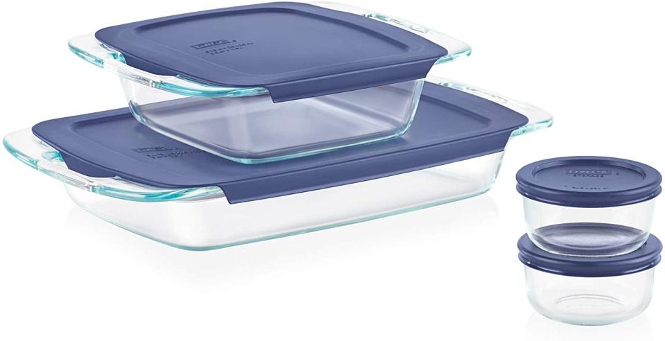 Pyrex Glass Food Container Set with blue lids