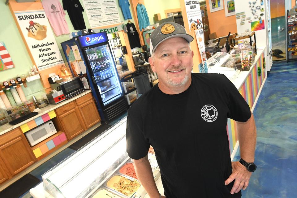 Jeff Hogan owner of the Celtic Creamery Aug. 29, 2022 in Carolina Beach. The Celtic Creamery was started in 2018 in this country by the same owner of the Hang Ten Grill. In addition to the this shop, there's a new one in Surf City, and other in Hendersonville and Smithfield. KEN BLEVINS/STARNEWS