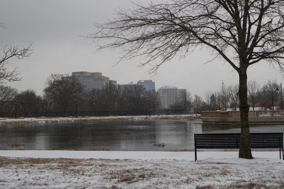 A light dusting of snow covers Cool Spring Park Thursday, Feb. 18, 2021. 