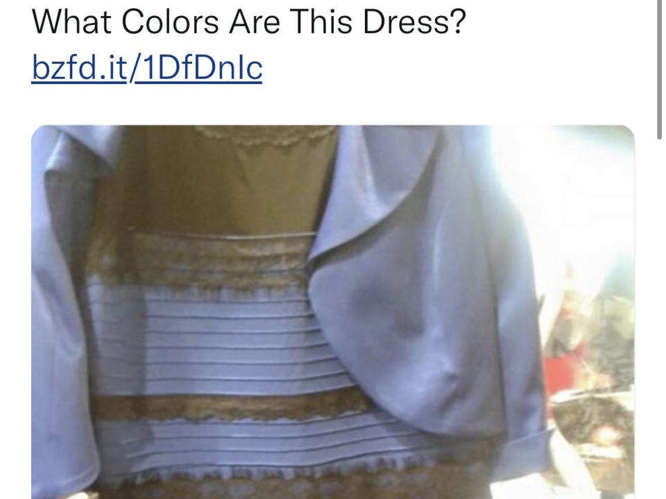 White and gold optical illusion dress tweet from BuzzFeed