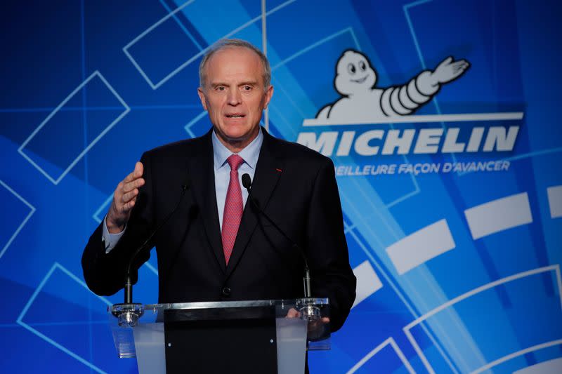Florent Menegaux, General Managing Partner at Michelin Group tyre maker, attends a news conference for the presentation of the company's 2018 annual results in Paris