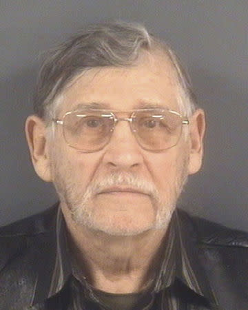 John Franklin McGraw of Linden, North Carolina, is shown in this booking photo provided by the Cumberland County Sheriff's Office in Fayetteville, North Carolina, March 10, 2016. McGraw, is facing criminal charges after police say he assaulted a protester being removed from a rally for Republican presidential candidate Donald Trump, local media reported on Thursday. REUTERS/Cumberland County Sheriff's Office/Handout via Reuters
