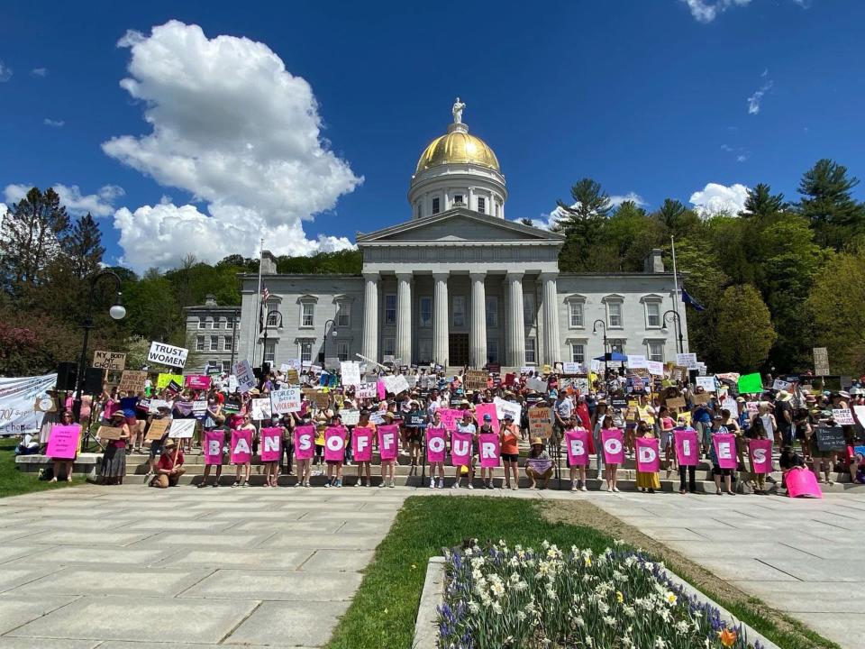 A May 14, 2022 rally at the State House in Montpelier after the leak that the Supreme Court could overturn Roe v. Wade.