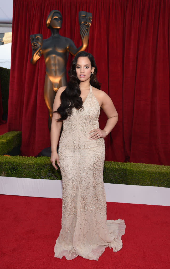 <p>With gorgeous long waves, Polanco looked super glamorous in a sheer dress. (Photo: Getty Images) </p>