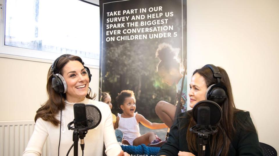 <p>The Duchess of Cambridge made her podcasting debut in Feb. 2020 on the <a href="https://play.acast.com/s/happymumhappybaby" rel="nofollow noopener" target="_blank" data-ylk="slk:Happy Mum, Happy Baby" class="link "><em>Happy Mum, Happy Baby</em></a> podcast, where she chatted with host <a href="https://www.giovannafletcher.com/" rel="nofollow noopener" target="_blank" data-ylk="slk:Giovanna Fletcher" class="link ">Giovanna Fletcher</a> about motherhood.</p> <p>"Someone did ask me the other day, what would you want your children to remember about their childhood?" the mom of three <a href="https://people.com/royals/kate-middleton-happy-mum-happy-baby-podcast-details/" rel="nofollow noopener" target="_blank" data-ylk="slk:said" class="link ">said</a> during the interview. "And I thought that was a really good question, because actually if you really think about that, is it that I'm sitting down trying to do their maths and spelling homework over the weekend?"</p> <p>"Or is it the fact that we've gone out and lit a bonfire and sat around trying to cook sausages that hasn't worked because it's too wet?" Kate continued.</p>