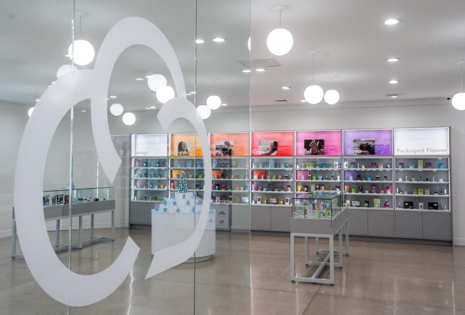 Medical marijuana products and flowers are set out in the showroom at Cloud Cannabis Co. on Mack Avenue in Detroit.