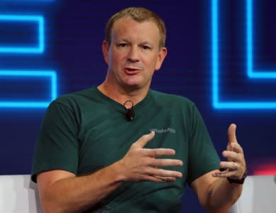 FILE PHOTO - Brian Acton, co-founder of WhatsApp, speaks at the WSJD Live conference in Laguna Beach, California October 25, 2016.     REUTERS/Mike Blake