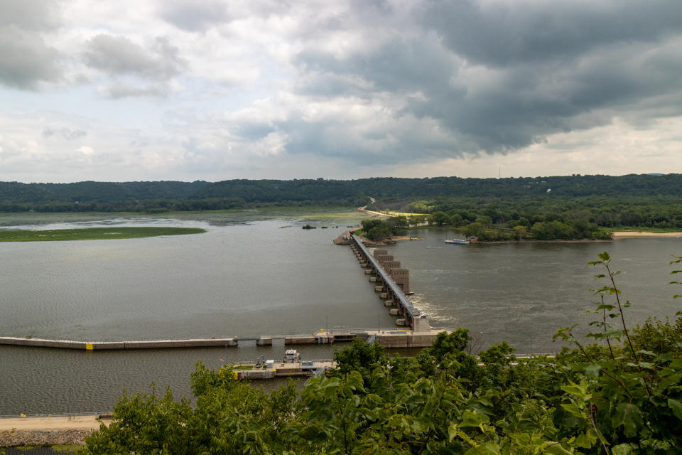 the large river with a dam