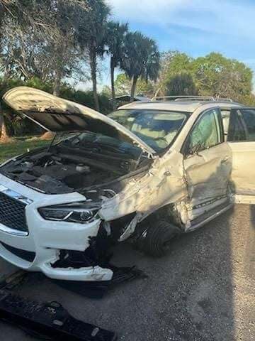 A school bus and ambulance were struck January 30, 2024 by a white sport utility vehicle said by Martin County Sheriff's Office officials to be driven by a New York man who was arrested on several DUI-related charges, agency records show.