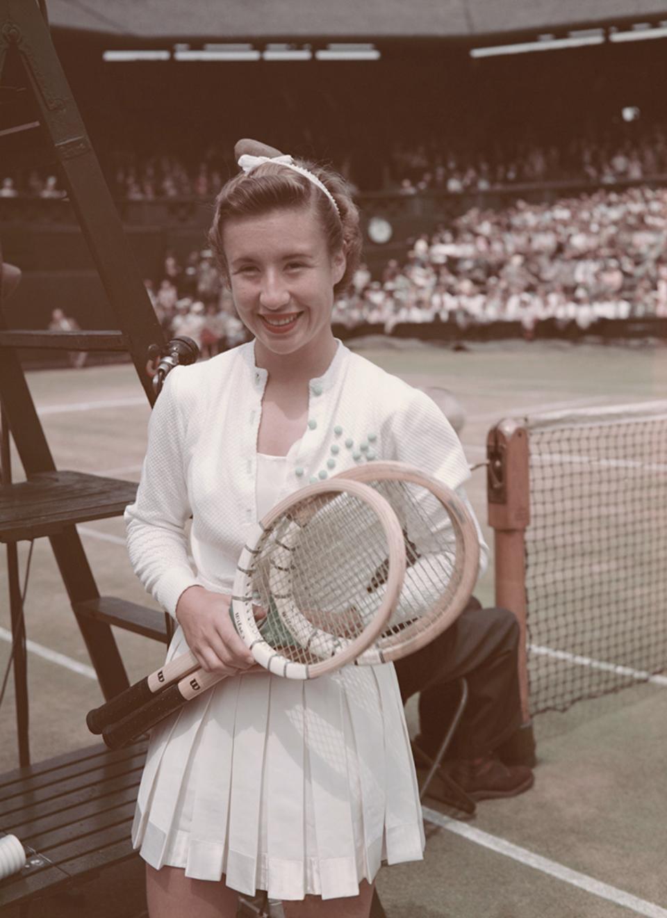 Maureen Connolly of the United States before the Women's Singles Final match against compatriot Louise Brough at the Wimbledon Lawn Tennis Championship on 5th July 1952 at the All England Lawn Tennis and Croquet Club in Wimbledon in London, England. Connolly won the match 7 - 5, 6 - 3. (Photo by Getty Images)