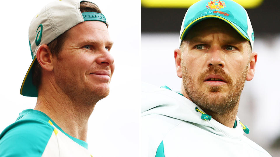 Steve Smith and Aaron Finch, pictured here before Australia's clash with West Indies.