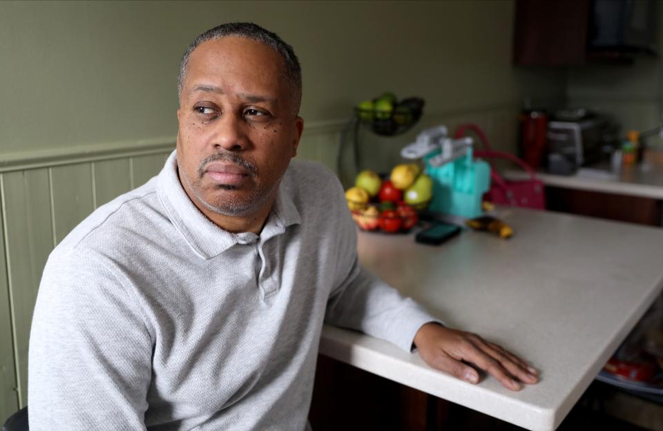 Fired Roosevelt High School Girls basketball coach Bryan Williams disputes everything being said about his team uttering antisemitic slurs at Leffell kids. Here he is pictured at his home in New Rochelle, Jan. 10, 2024.