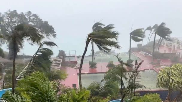 PHOTO: Tropical storm force winds from Typhoon Mawar blow across Tumon Bay, Guam, May 24, 2023. (James Reynolds via AFP-Getty Images)