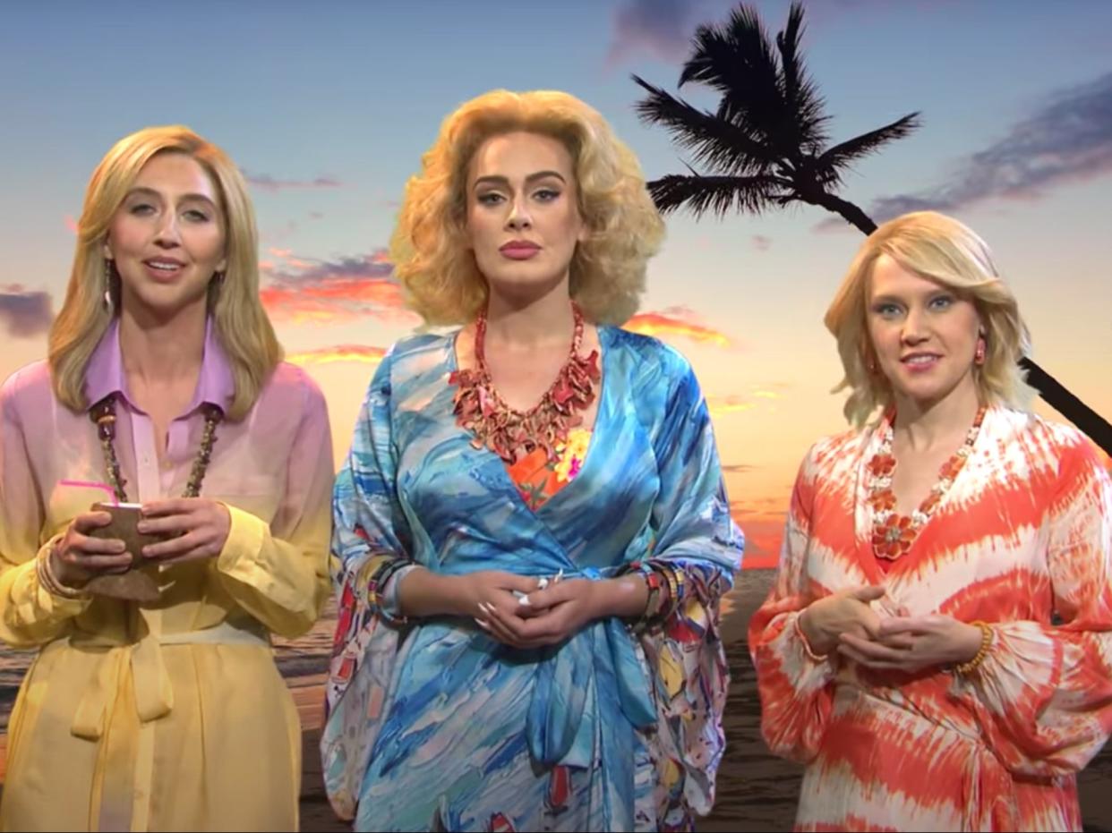 Heidie Gardner, Adele and Kate McKinnon in the SNL sketch (NBC/screengrab)