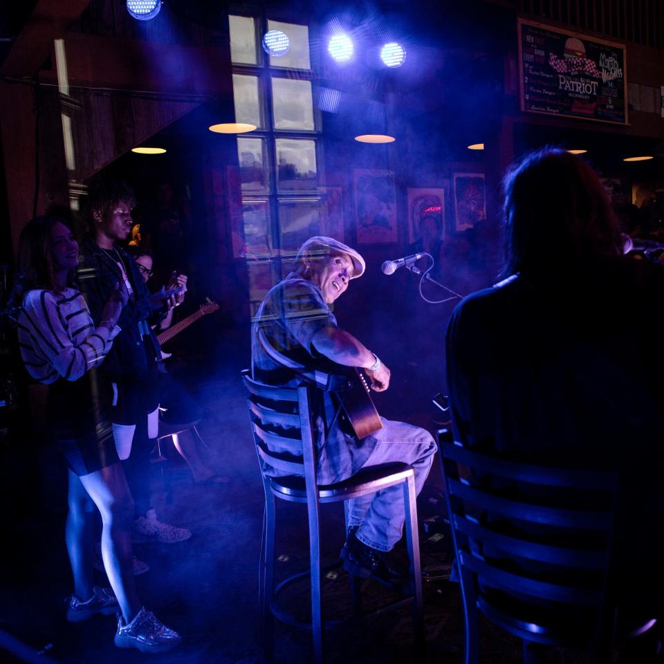 Ben Han, lead guitarist and vocalist for the Red Dirt Rangers, plays at the 2019 Bob Childers' Gypsy Cafe in Stillwater. Photo by Nathan Poppe