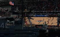 An aerial view of the Battle On The Midway college basketball game played between the Syracuse Orange and the San Diego State Aztecs on board the USS Midway on November 11, 2012 in San Diego, California. (Photo by Ezra Shaw/Getty Images)