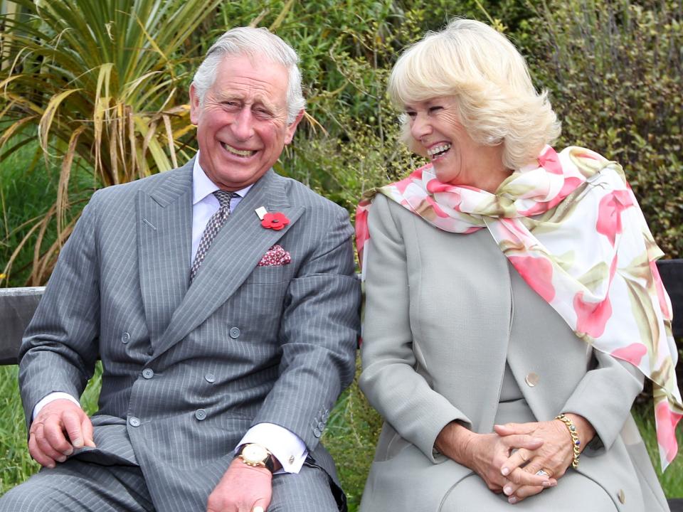 Prince Charles, Prince of Wales and Camilla, Duchess of Cornwall continue to laugh after a bubble bee took a liking to Prince Charles during their visit to the Orokonui Ecosanctuary on November 5, 2015 in Dunedin, New Zealand. The Royal couple are on a 12-day tour visiting seven regions in New Zealand and three states and one territory in Australia.