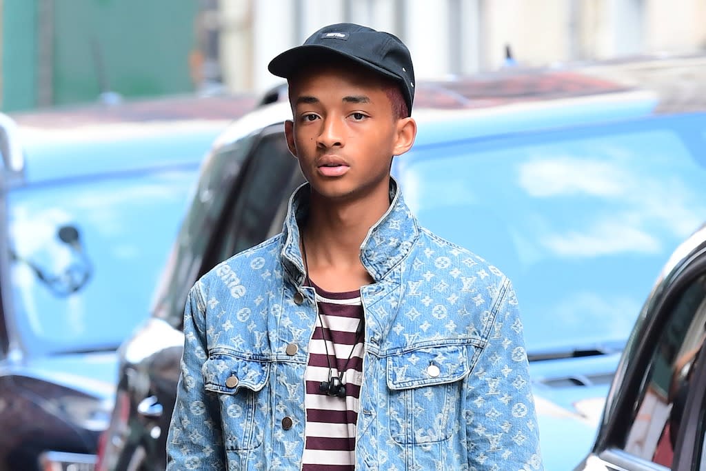 Jaden Smith Wears Mismatched Sneakers and Louis Vuitton x Supreme Jacket  While Skateboarding in New York