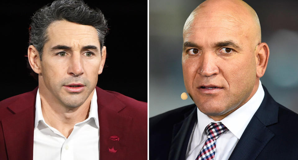 Pictured right is Gorden Tallis and Maroons Origin coach Billy Slater on left.