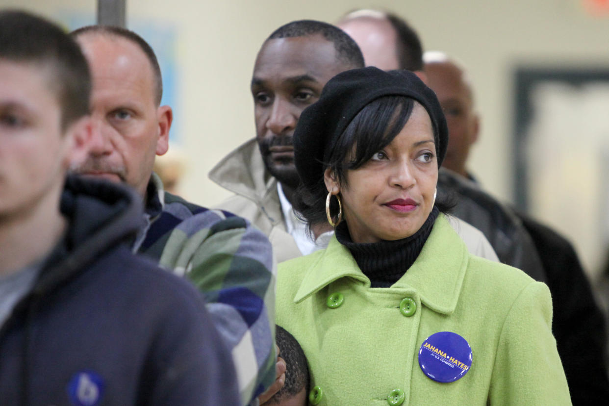 Then-congressional candidate Jahana Hayes waits in line to vote during the midterm election in Wolcott, Connecticut, on Nov. 6, 2018. (Photo: Michelle McLoughlin/Reuters)