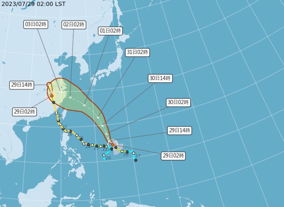 颱風「卡努」路徑預估圖。（圖／中央氣象局）