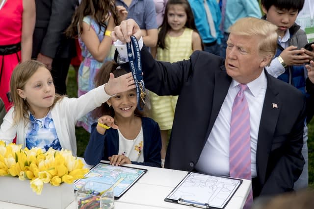 Donald Trump meets youngsters on the South Lawn of the White House