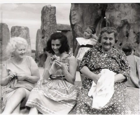 Women knitting at Stonehenge in 1959 - Credit: Kim Bains