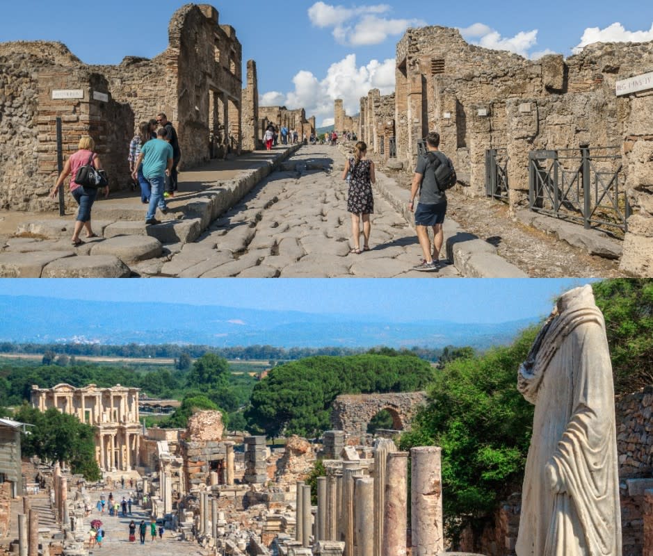 "Instead of Pompeii [top], Ephesus [bottom] is the greatest preserved city in the world and a fantastic option,” says travel agent Jonathan Alder, CEO of Jonathan's Travels.<p>Maremagnum/Feng Wei Photography</p>