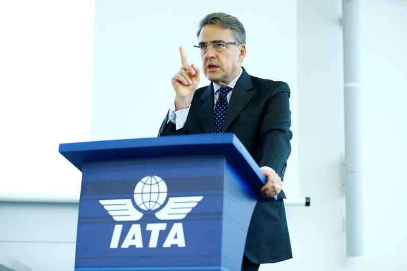 FILE PHOTO: IATA Director General Alexandre de Juniac speaks during the Global Media Day in Geneva