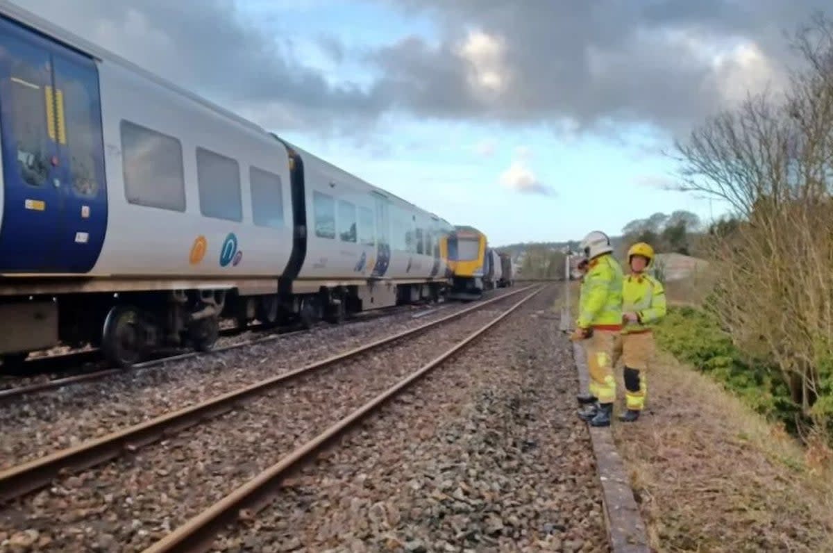 Eight people were on board the Northern train when it derailed after driving over a sinkhole beneath the tracks  (credit: Northern Rail)