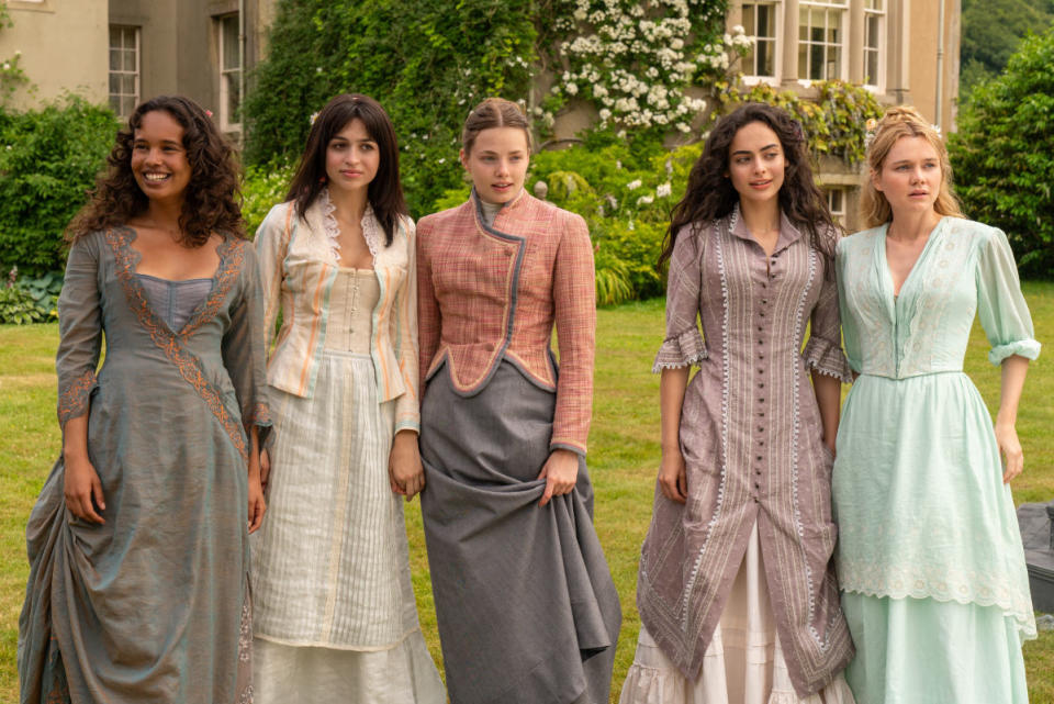 Conchita (Alisha Boe), Mabel (Josie Totah), Nan, Lizzie and Jinny go for a girls weekend in Runnymede.<p>Photo: Courtesy of Apple TV+</p>