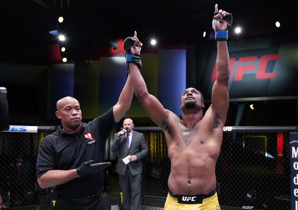 LAS VEGAS, NEVADA - MARCH 13: Ryan Spann reacts after his knockout victory over Misha Cirkunov of Latvia in a light heavyweight fight during the UFC Fight Night event at UFC APEX on March 13, 2021 in Las Vegas, Nevada. (Photo by Jeff Bottari/Zuffa LLC via Getty Images)