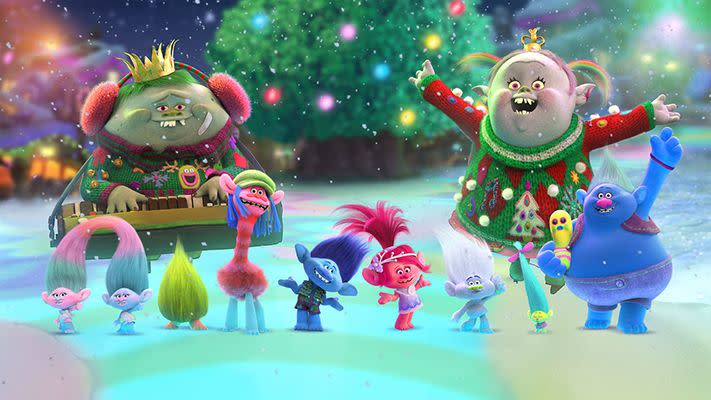 a scene from the trolls holiday special, a good housekeeping pick for best christmas movies for kids