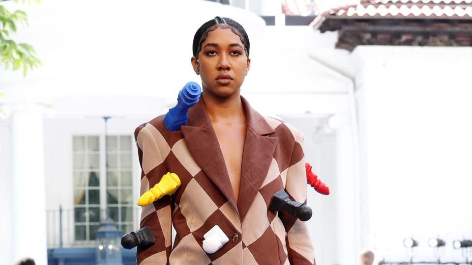 Aoki Lee Simmons walks the runway during the Pyer Moss Couture Haute Couture Fall/Winter 2021/2022 show as part of Paris Fashion Week on July 10, 2021 in Irvington