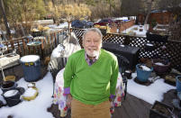 Howard Jones, an 83-year-old veteran, talks about his struggle to secure a COVID-19 vaccination in El Paso County while seated on the deck outside his home Tuesday, Jan. 12, 2021, in southwest Colorado Springs, Colo. Not having internet in his home, Jones ended up getting help from a friend to get an appointment for the vaccine in Colorado Springs.(AP Photo/David Zalubowski)