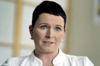 Joerdis Frommhold, head doctor of the 'MEDIAN Clinic Heiligendamm', speaks during an interview with the Associated Press in Heiligendamm, northern Germany, Wednesday, April 14, 2021. The MEDIAN Clinic, specialized on lung diseases, treats COVID-19 long time patients from all over Germany. (AP Photo/Michael Sohn)